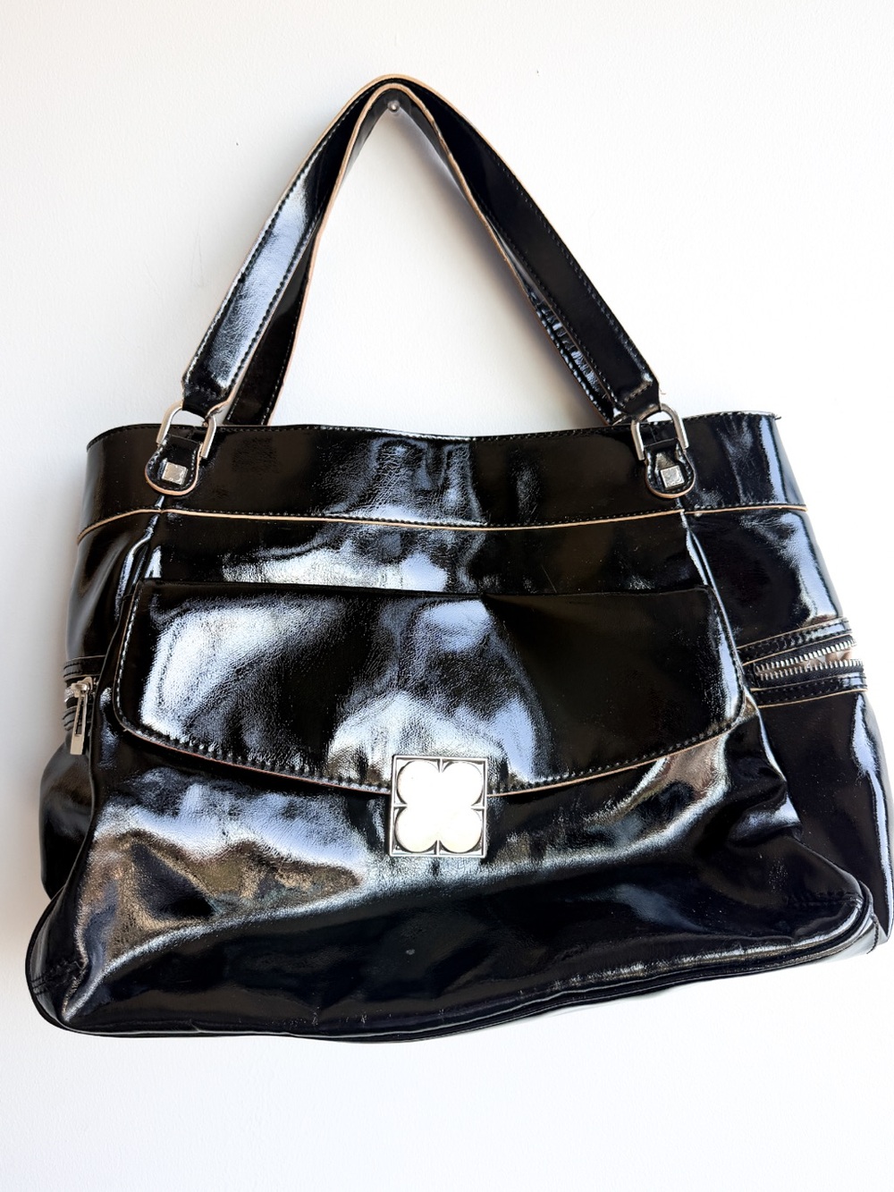 Liz Claiborne Patent Leather Black Tote Handbag